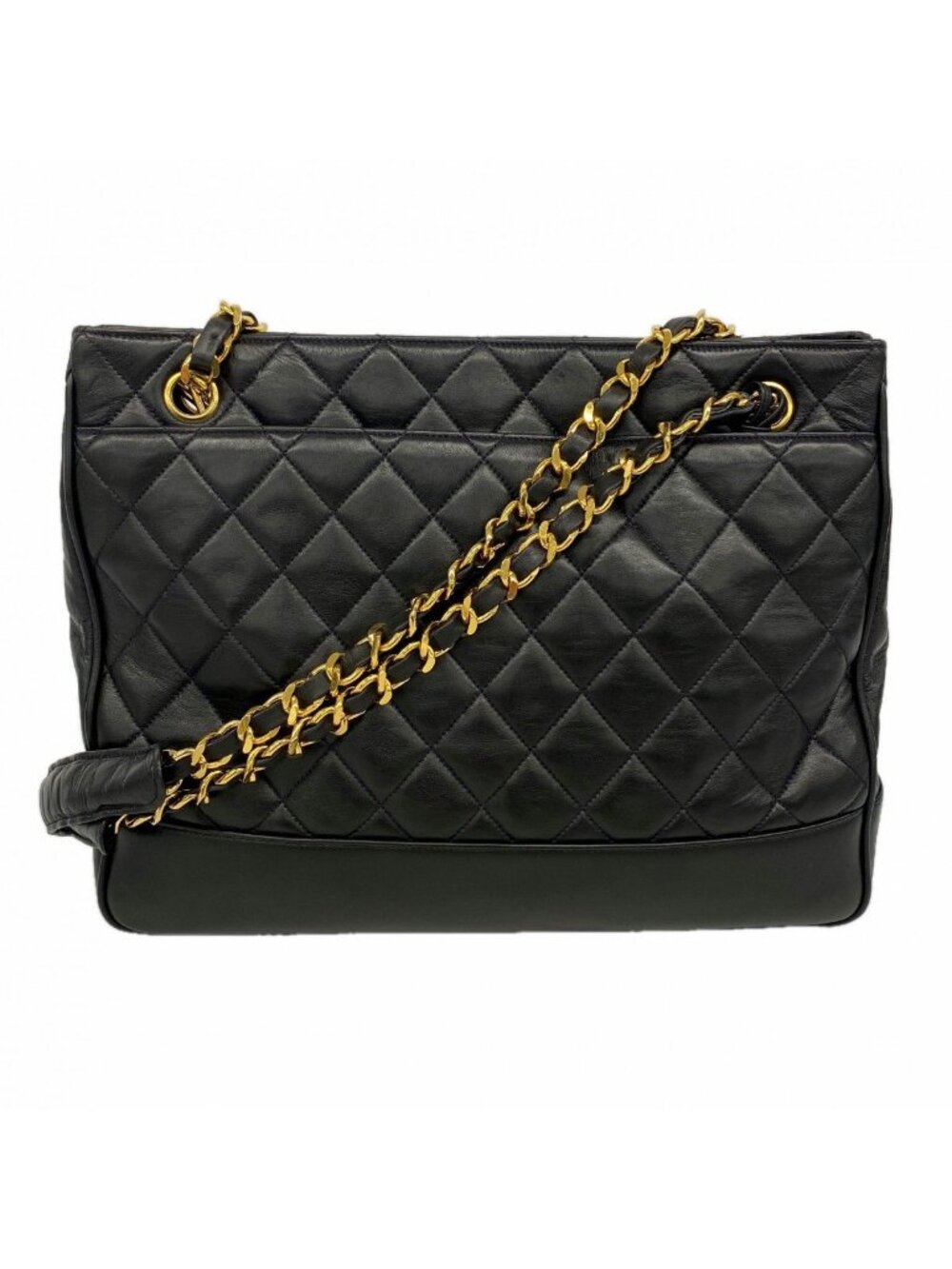Chanel Chain Tote Quilted Lambskin Black Gold